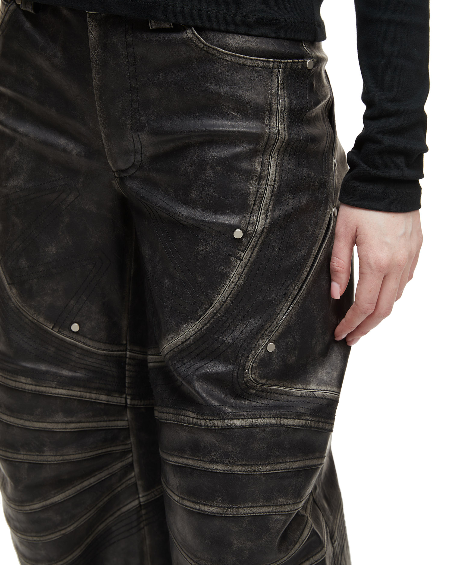 MARKGONG パネルフェイクレザーパンツ