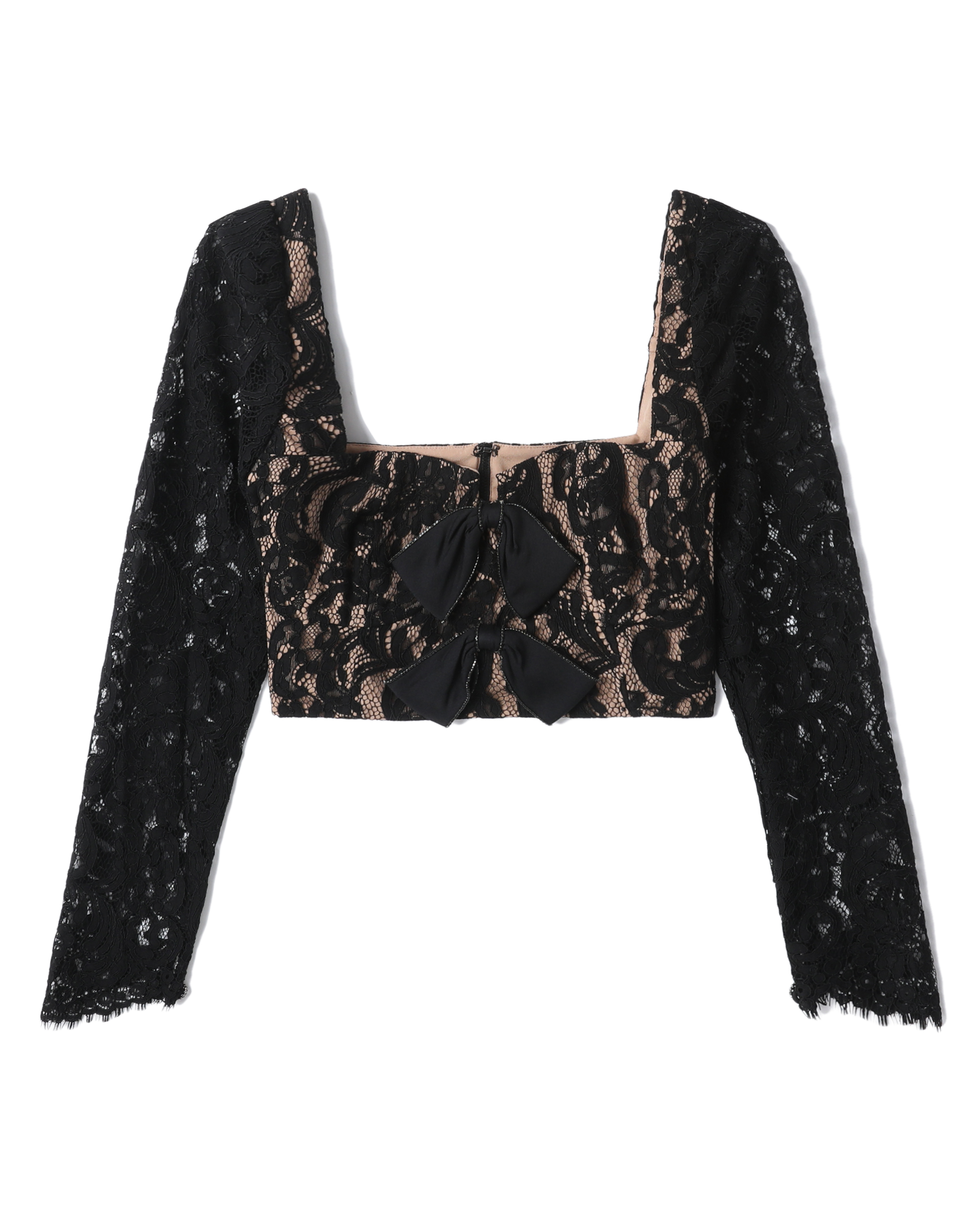 AUTORRETRATO Top de encaje de cordón con lazos