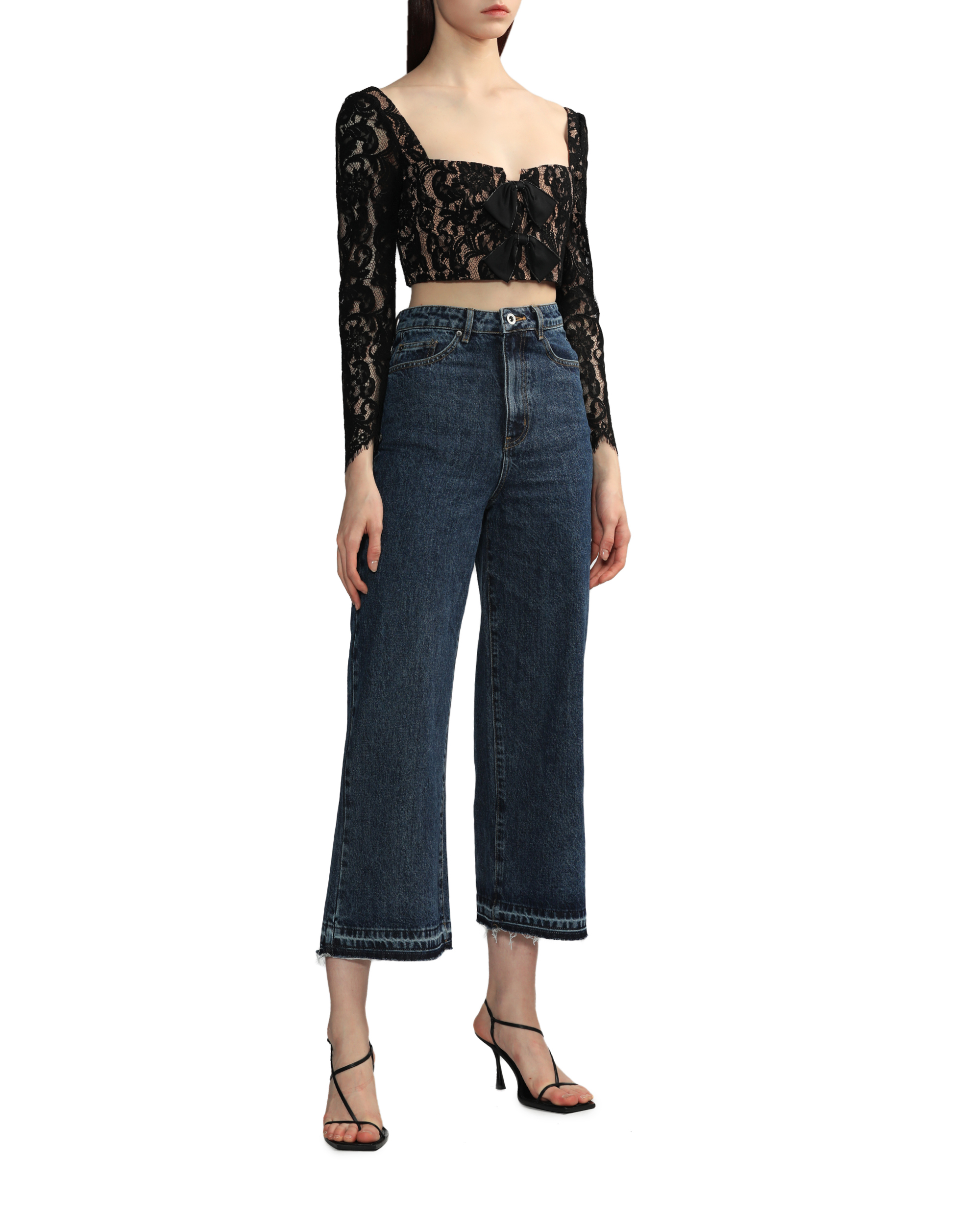 AUTORRETRATO Top de encaje de cordón con lazos