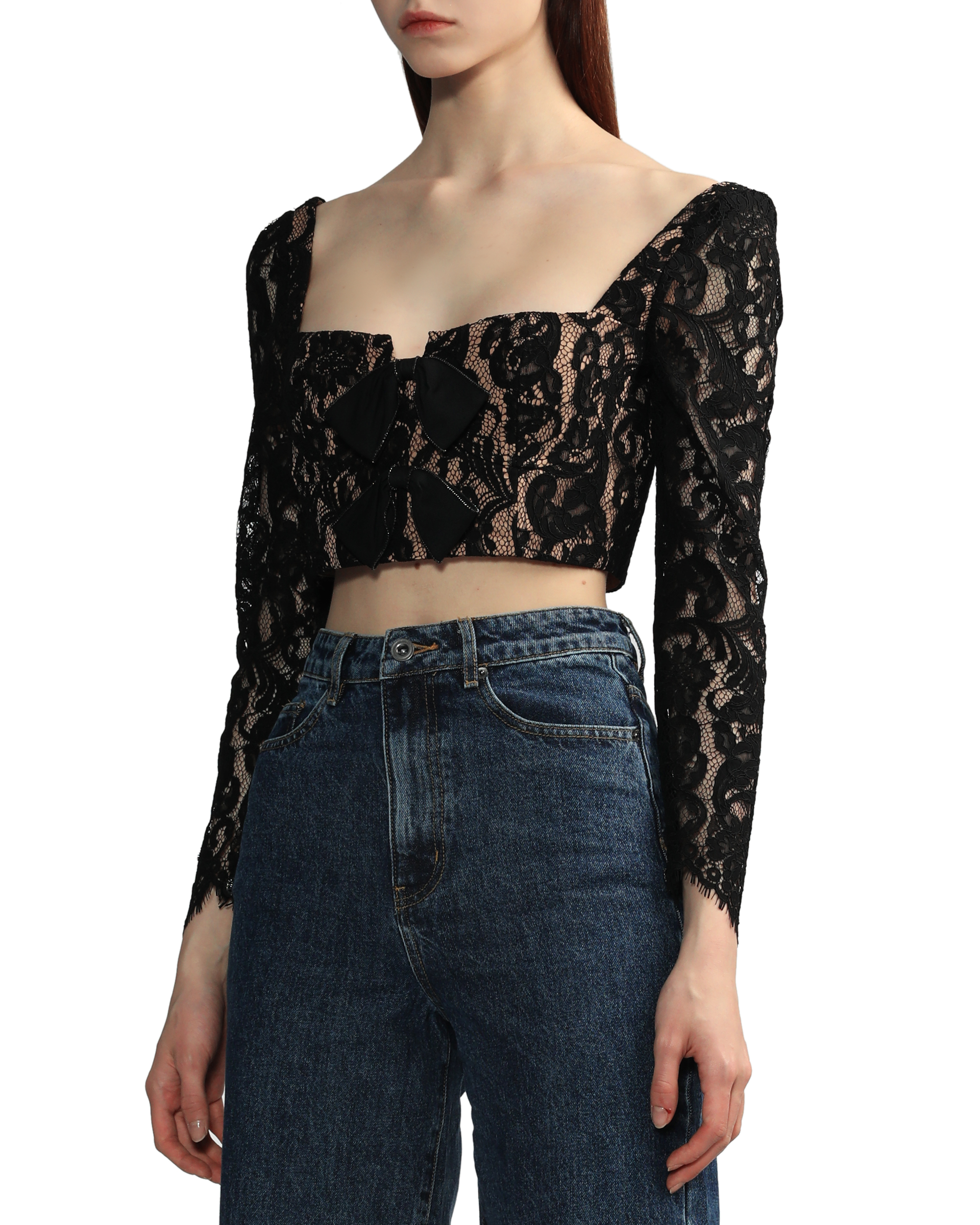 AUTORRETRATO Top de encaje de cordón con lazos