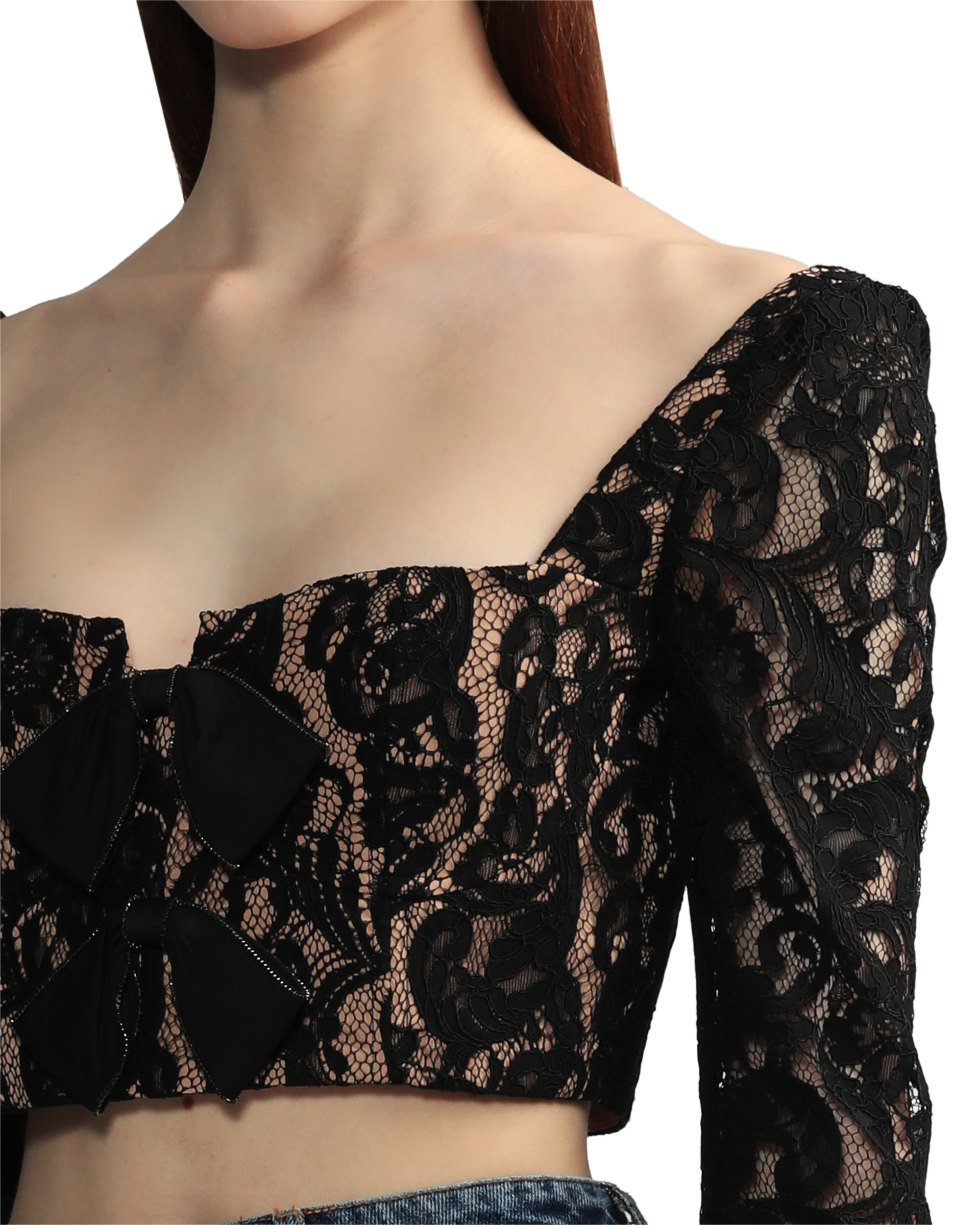 AUTORRETRATO Top de encaje de cordón con lazos