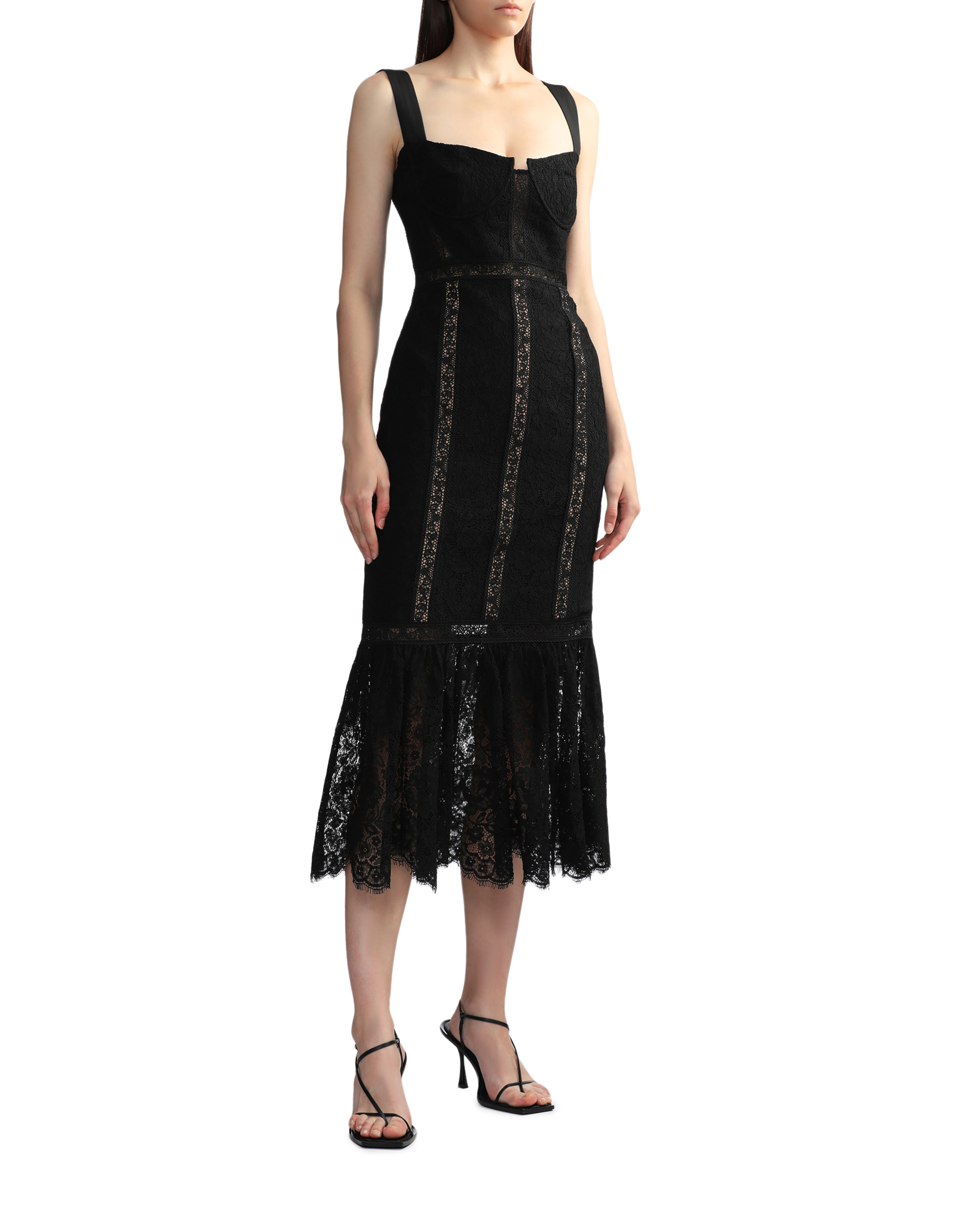 AUTORRETRATO Vestido midi de encaje de pana