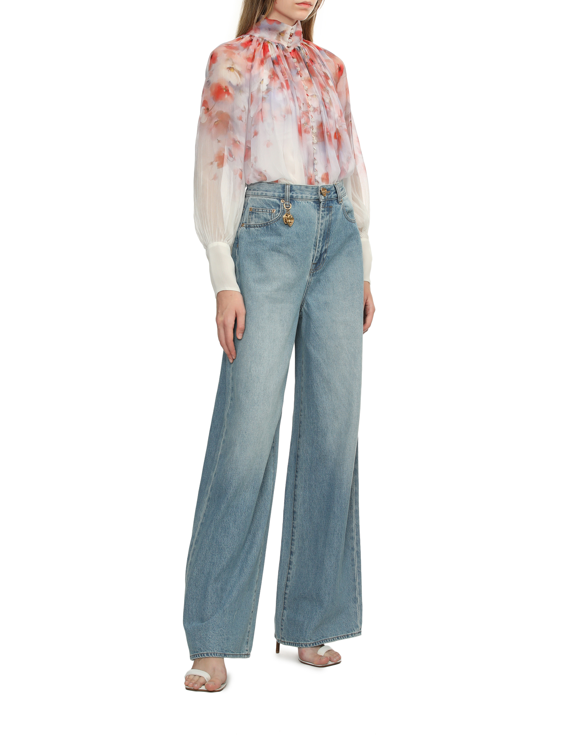 ZIMMERMANN フローラルハイネックシフォンシャツ