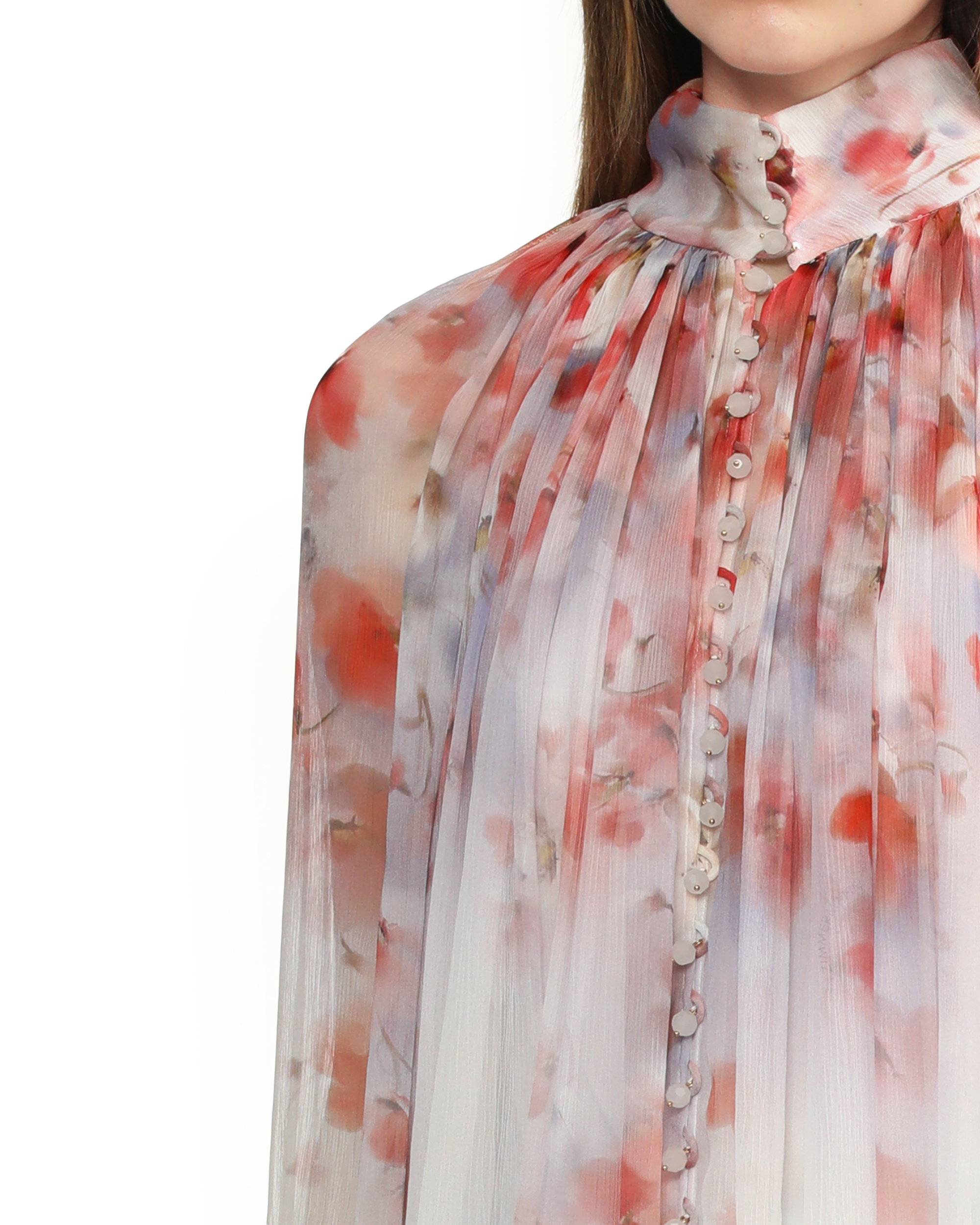 ZIMMERMANN フローラルハイネックシフォンシャツ